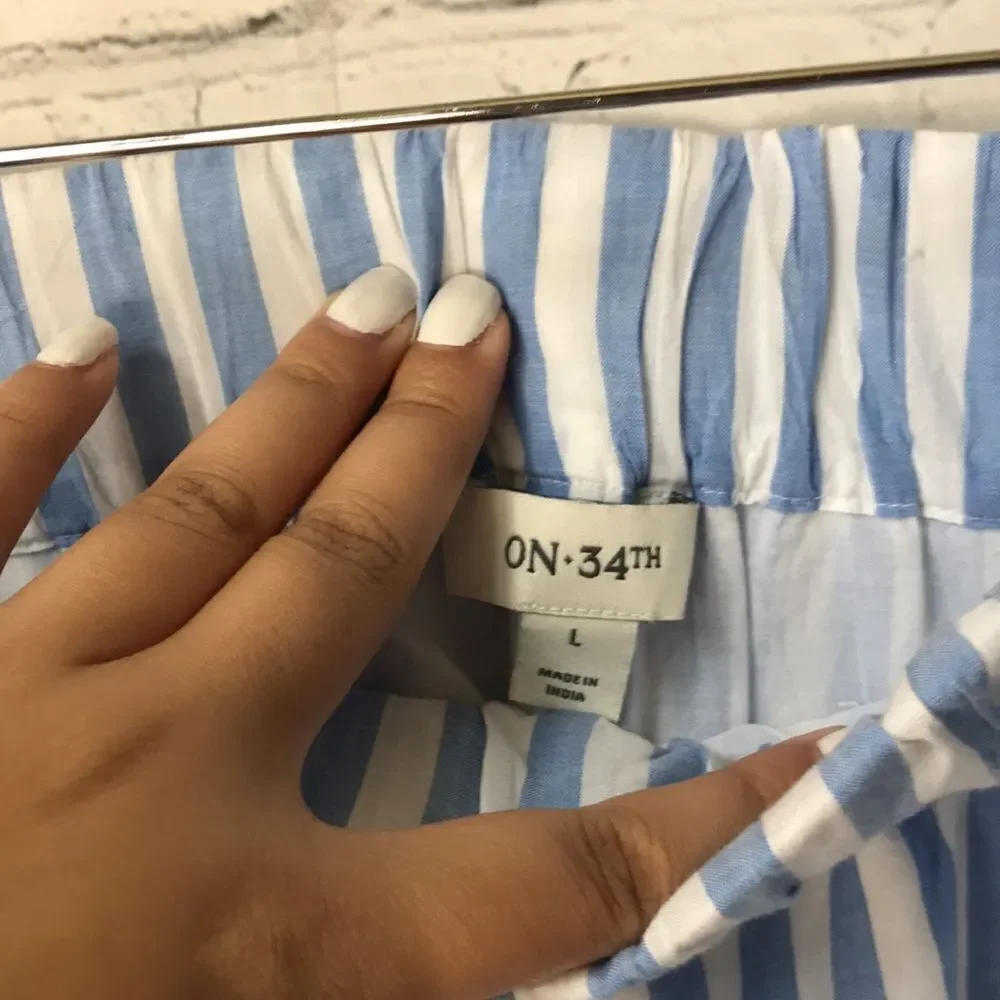 On 34th Blue and White Striped Women's Shorts L